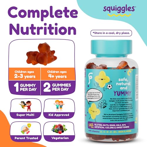 Image 4 of Squiggles Kids Multivitamin + Iron Gummies, Low Sugar Gummy Vitamins, 100ct