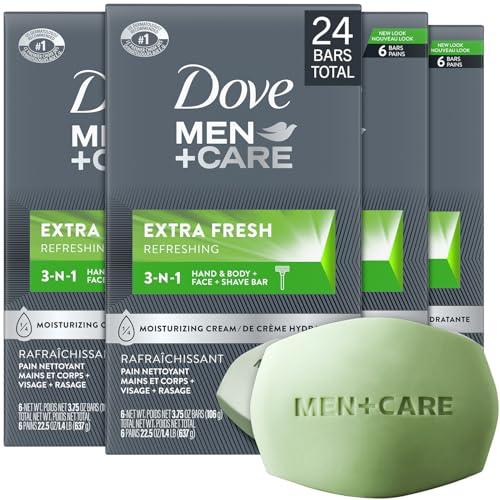 Image 1 of Default Title for the product DOVE MEN + CARE Soap Bar, Extra Fresh Scent 4-Pack (24 Bars) – Hydrating 3-in-1 Body, Hand, and Face Cleanser for Men, 22.5 Oz Ea