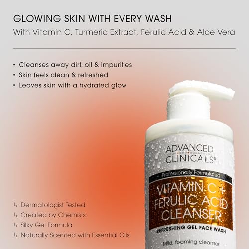 Image 5 of Advanced Clinicals Exfoliating Glycolic Acid & Salicylic Acid Face Wash + Hydrating Vitamin C Facial Cleanser 2pc AM/PM Skin Care Set For Women & Men