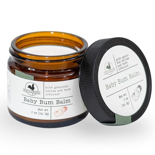 Image 1 of Single for the product Hearth and Homestead Baby Bum Balm, Grass Fed Tallow Diaper Rash Cream with Zinc Oxide & Bentonite Clay, Fragrance Free Diaper Cream for Sensitive Baby Skin, Newborn Safe, 2oz