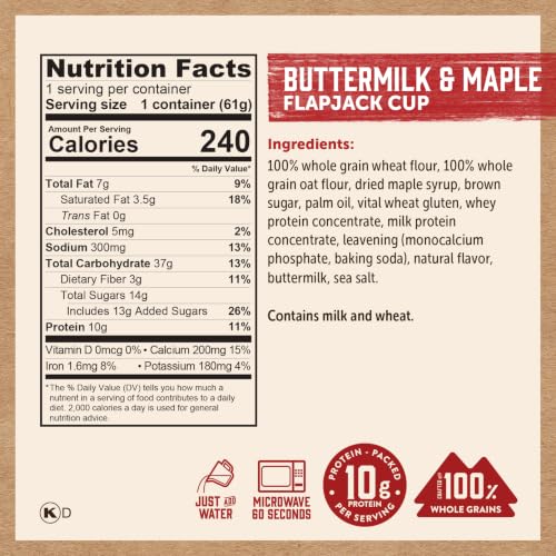 Image 2 of KODIAK CAKES Instant Pancake & Flapjack Cups, Buttermilk & Maple, High Protein, 100% Whole Grains, Pack of 12