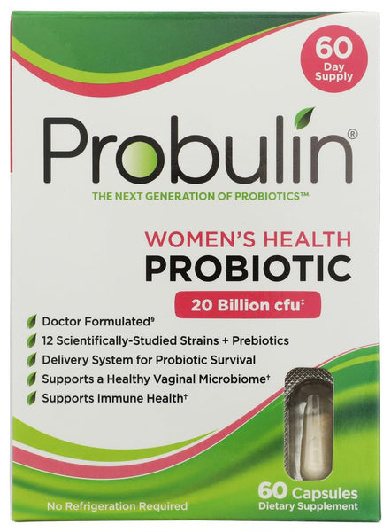 Image 1 of Default Title for the product Probulin Women’s Health Probiotic + Prebiotic for Vaginal, Gut & Immune Health - 20 Billion CFU - 12 Probiotic Strains, 60 Vegan Capsules