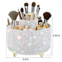 Thumbnail for Image 5 of fanado Bling Diamond Makeup Brush Holder, 360° Rotating Makeup Organizer, 5 Slot Make up Brushes Cup for Countertop, Storage for Cosmetics Pen Eyeliner Skincare on the Vanity (Diamond white)