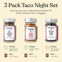 Thumbnail for Image 3 of Burlap & Barrel Taco Seasoning Single Origin Spice Set - Wild Mountain Cumin, Sun-Dried Tomato, Ground Black Lime - 3 Full Size in a Gift Box