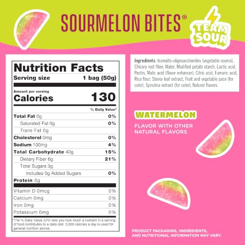 Image 2 of SmartSweets Sourmelon Bites, Low Sugar Sour Gummy, 1.8oz Bags, 6 Pack