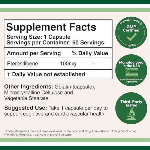 Image 3 of Double Wood Supplements Pterostilbene 100mg, Potent Antioxidant, Superior to Resveratrol, 60 Caps