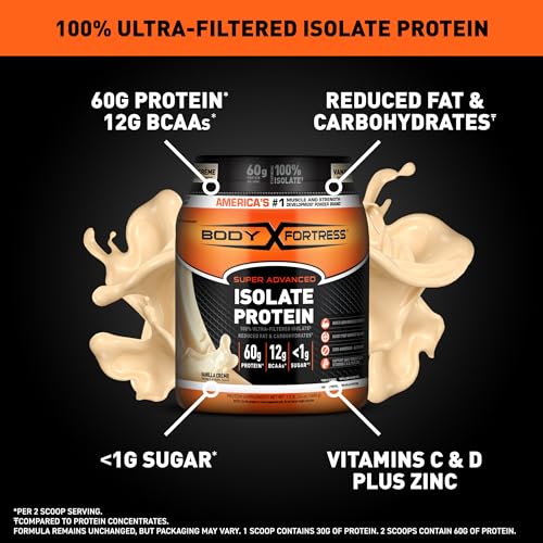 Image 3 of Body Fortress 100% Ultra-Filtered Isolate Protein Powder, Vanilla, 1.5lbs