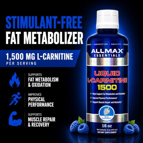 Image 2 of ALLMAX Nutrition Liquid L-Carnitine 1500 Milligrams, Blue Raspberry, 16 oz (473 ml)