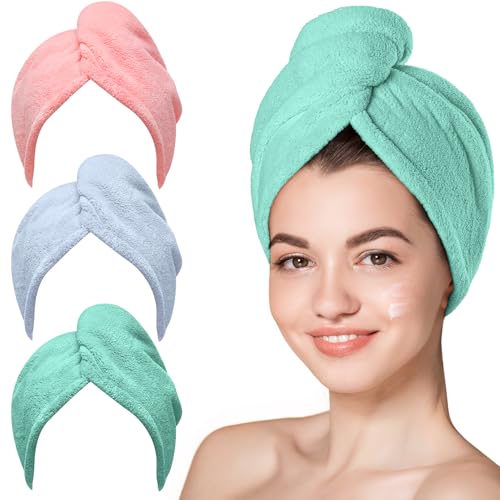 Image 11 of Pink,blue,green / Large for the product Hicober Microfiber Hair Towel Wrap for Women
