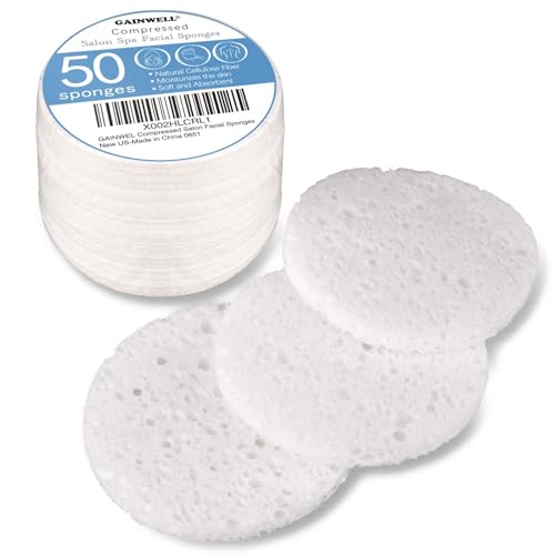 Image 7 of White / 50 Count (Pack of 1) for the product GAINWELL Compressed Facial Sponges