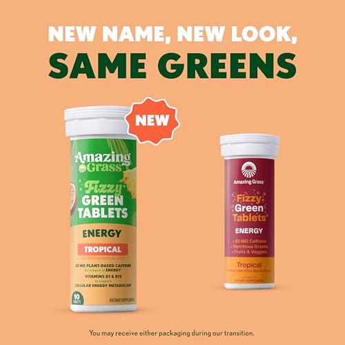 Image 2 of Amazing Grass Fizzy Green Energy Tablets, Caffeinated, Tropical, 60 Count