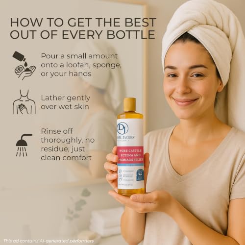 Image 6 of DR.JACOBS NATURALS Pure Castile Soap for Eczema & Psoriasis Relief - Unscented Body Wash, 16oz, 2 Pack