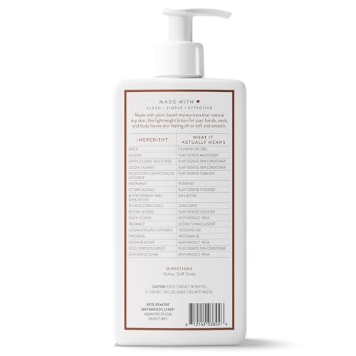 Native Body Lotion Contains Naturally Derived Plant-Based Moisturizers for Women and Men | Restores Dry Skin, Coconut & Vanilla, 16.5 fl oz