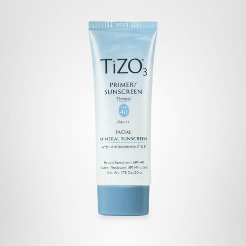 TiZO3 Facial Mineral Sunscreen and Primer, Tinted Broad Spectrum SPF 40 with Antioxidants, Sheer matte finish, Fragrance-Free, Oil-Free, Dermatologist-recommended, PA+++ 1.75 oz