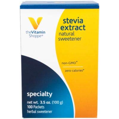 The Vitamin Shoppe Stevia Extract, Natural Sweetener, Non GMO, Zero Calories, Non Bitter Aftertaste, Herbal Sweetener (100 Packets)
