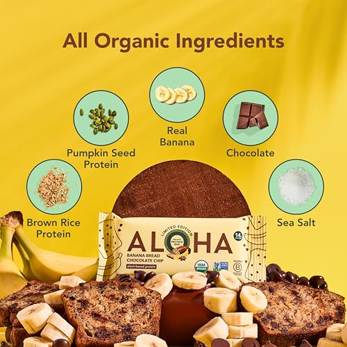 Image 3 of ALOHA Organic Plant Based Protein Bars | Banana Bread Chocolate Chip, 12 Ct