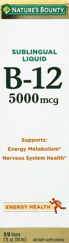 Thumbnail for Nature's Bounty Vitamin B12 5000 Mcg Sublingual Liquid, Cardiovascular Health & Cellular Energy Support, 2 Fl Oz (1 Count)