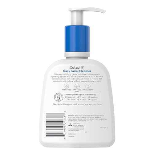 Cetaphil Face Wash, Daily Facial Cleanser for Sensitive, Combination to Oily Skin, 8 oz 3 Pack, Gentle Foaming, Soap Free, Hypoallergenic