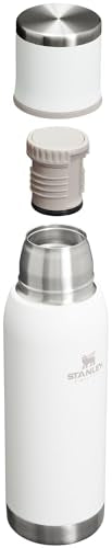 Stanley Adventure-To-Go Vacuum Bottle 25 oz | Wide Mouth with Leakproof Cup Lid | Keep Drinks Hot or Cold | Packable for Travel | Insulated Stainless Steel Thermal Bottle | BPA-Free | Frost White