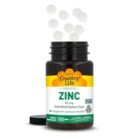 Thumbnail for Country Life Chelated Zinc 50 mg - Certified Gluten-Free & Vegan Immune Support Supplement, Enhances Zinc Absorption, Supports Body’s Protein Production & Cellular Health, 100 Vegetarian Tablets