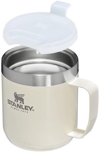 Stanley Stay-Hot Camp Mug 12 oz | Press Fit Drink Through Lid | Cup for Coffee, Tea and Drinks | Insulated Stainless Steel Coffee Mug | BPA-Free | Cream Gloss