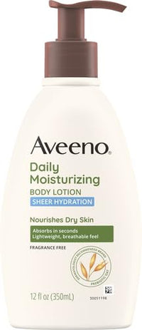 Thumbnail for Aveeno Sheer Hydration Daily Moisturizing Fragrance-Free Lotion with Nourishing Prebiotic Oat, Fast-Absorbing Body Moisturizer for Dry Skin with Lightweight, Breathable Feel, 12 fl. oz (Pack of 2)