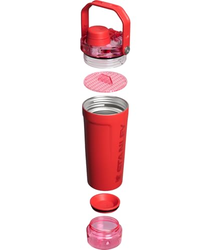 STANLEY Vitalize Shaker Bottle 20 oz | Leakproof Insulated Stainless Steel Shaker Cup | Base Storage and Twist On Fast Flow Lid | Protein Shakes and Pre Workout Powder | BPA-Free | Chili Red