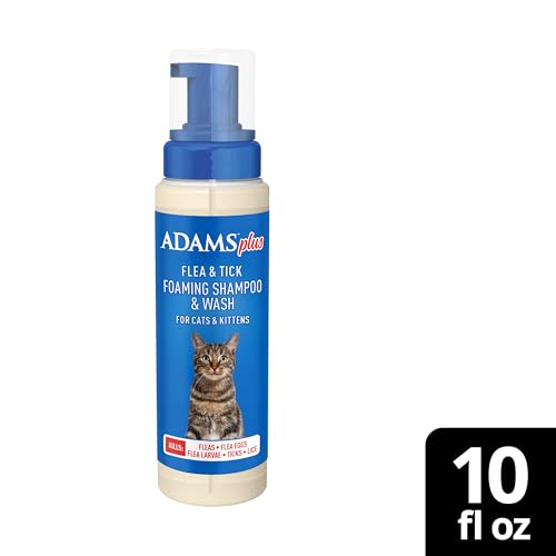 ADAMS Plus Flea & Tick Foaming Shampoo & Wash for Cats & Kittens, Flea Shampoo to Treat Flea Infestations, Kills Ticks, Fleas, Flea Eggs & Lice, Cleans and Conditions Coat, 10 Ounces