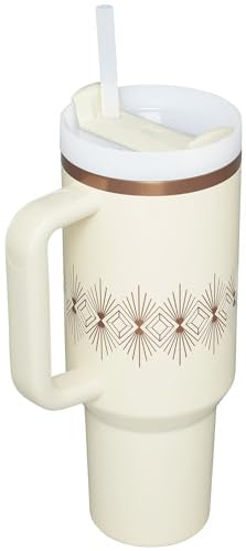 STANLEY Quencher H2.0 Tumbler with Handle and Straw 40 oz | Flowstate 3-Position Lid | Cup Holder Compatible for Travel | Insulated Stainless Steel Cup | BPA-Free | Cream Gloss Deco