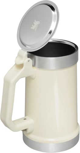 STANLEY Classic Bottle Opener Beer Stein 24 oz | Flip Up Lid and Heavy Duty Handle with Built In Bottle Opener | Insulated Stainless Steel Beer Mug | BPA-Free | Cream Gloss