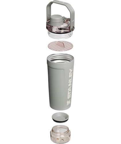 STANLEY Vitalize Shaker Bottle 20 oz | Leakproof Insulated Stainless Steel Shaker Cup | Base Storage and Twist On Fast Flow Lid | Protein Shakes and Pre Workout Powder | BPA-Free | Sage Grey