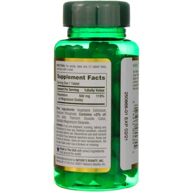 Nature's Bounty Magnesium 500 mg Tablets 100 ea (Pack of 2)
