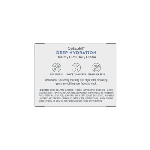 Cetaphil Deep Hydration Fragrance Free Healthy Glow Daily Face Cream, 1.7 oz, 48Hr Dry Skin Face Moisturizer for Sensitive Skin, With Hyaluronic Acid, Vitamin E & B5, Dermatologist Recommended