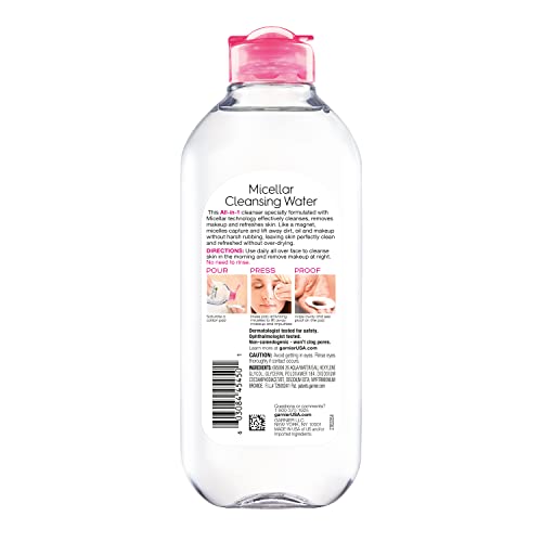 Garnier Micellar Water, Hydrating Facial Cleanser & Makeup Remover, Suitable for Sensitive Skin, Vegan, Cruelty Free, 13.5 Fl Oz (400mL), 1 Count