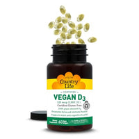 Thumbnail for Country Life Vegan D3 5000 IU – Plant-Derived Vitamin D3 from Lichen – Certified Vegan, Gluten-Free, Non-GMO – Clean, Simple Formula – 60 Softgels