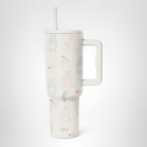 Simple Modern Disney 40 oz Trek Tumbler with Handle and Straw Lid | Cup Holder Friendly Insulated Stainless Steel Travel Mug | Winnie the Pooh Doodles