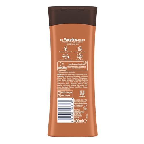 Vaseline Cocoa Radiant 2-Pack – Intensive Care Moisturizing Hand and Body Lotion with Ultra-Hydrating Lipids, Pure Cocoa Butter, 10 Oz Ea