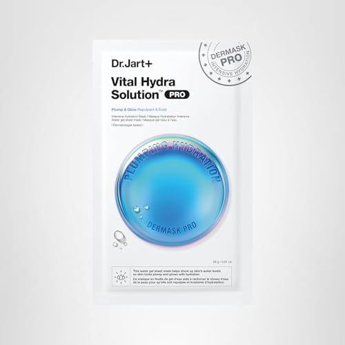 Dr.Jart+ Dermask Vital Hydra Solution Glow Korean Face Mask with Hyaluronic Acid for Glass Skin | Sheet Mask | Korean Skin Care | Travel Size, 1 Pack