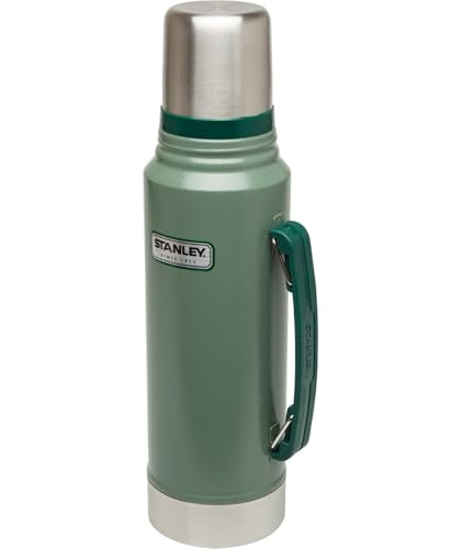 Stanley Heritage Classic Vacuum Bottle with Handle 1.1 qt | Wide Mouth with Leakproof Cup Lid | Keep Drinks Hot or Cold for Travel | Insulated Stainless Steel Thermos | BPA-Free | Hammertone Green