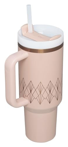 Stanley Quencher H2.0 Tumbler with Handle and Straw 40 oz | Flowstate 3-Position Lid | Cup Holder Compatible for Travel | Insulated Stainless Steel Cup | BPA-Free | Blush Gloss Deco