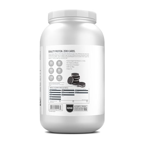 Isopure Zero Carb 100% Pure Whey Isolate Protein Powder, Lactose Free, Gluten Free, With Vitamins, Cookies & Cream, 25g Protein Per Serving, 3 Lbs, 44 Servings (Packaging May Vary)