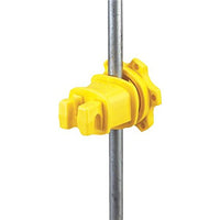 Thumbnail for Electric Fence Insulator, Western, Round & Fiberglass T-Post, Screw-Tight, Yellow, 25-Pk.