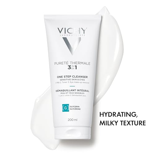 VICHY Pureté Thermale One Step Cleanser, Face Wash, Toner & Makeup Remover, No Rinse Required, Gentle Eye Makeup Remover, Suitable For Sensitive Skin & Contact Lenses, Non-Oily, Alcohol Free