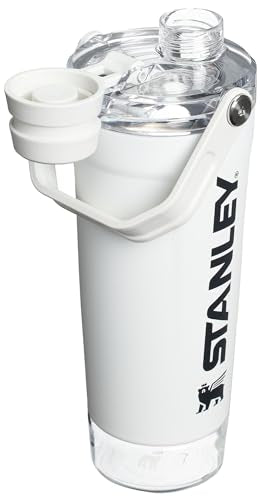 STANLEY Vitalize Shaker Bottle 20 oz | Leakproof Insulated Stainless Steel Shaker Cup | Base Storage and Twist On Fast Flow Lid | Protein Shakes and Pre Workout Powder | BPA-Free | Chalk