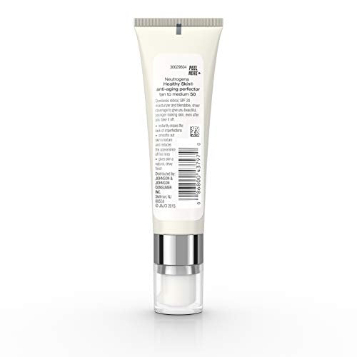 Neutrogena Healthy Skin Anti-Aging Perfector Tinted Facial Moisturizer and Retinol Treatment with Broad Spectrum SPF 20 Sunscreen with Titanium Dioxide, 50 Tan to Medium, 1 fl. oz