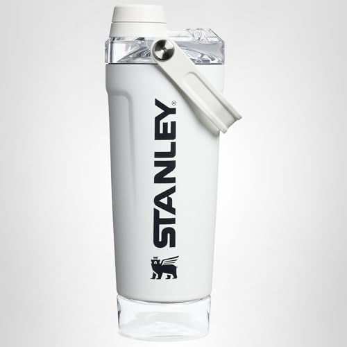 STANLEY Vitalize Shaker Bottle 20 oz | Leakproof Insulated Stainless Steel Shaker Cup | Base Storage and Twist On Fast Flow Lid | Protein Shakes and Pre Workout Powder | BPA-Free | Chalk