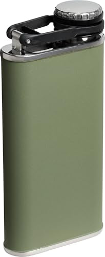 Stanley Classic Easy Fill Wide Mouth Flask 8 oz | Leakproof Hip Flask | Hinge Connected Never Lose Cap | Insulated Stainless Steel Liquor Container | BPA-Free | Dried Pine