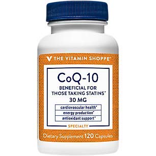 The Vitamin Shoppe CoQ-10 30mg - Beneficial for Those Taking Statins - Supports Heart & Cellular Health and Healthy Energy Production, Essential Antioxidant - Once Daily (120 Capsules)