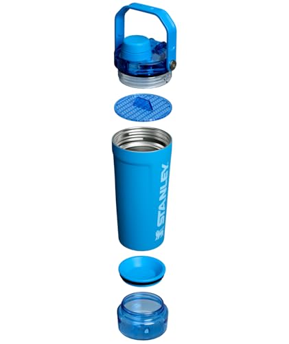 STANLEY Vitalize Shaker Bottle 20 oz | Leakproof Insulated Stainless Steel Shaker Cup | Base Storage and Twist On Fast Flow Lid | Protein Shakes and Pre Workout Powder | BPA-Free | Azure