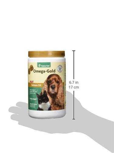 NaturVet – Omega-Gold Plus Salmon Oil | Supports Healthy Skin & Glossy Coat | Enhanced with DHA, EPA, Omega-3 & Omega-6 | for Dogs & Cats | 180 Soft Chews